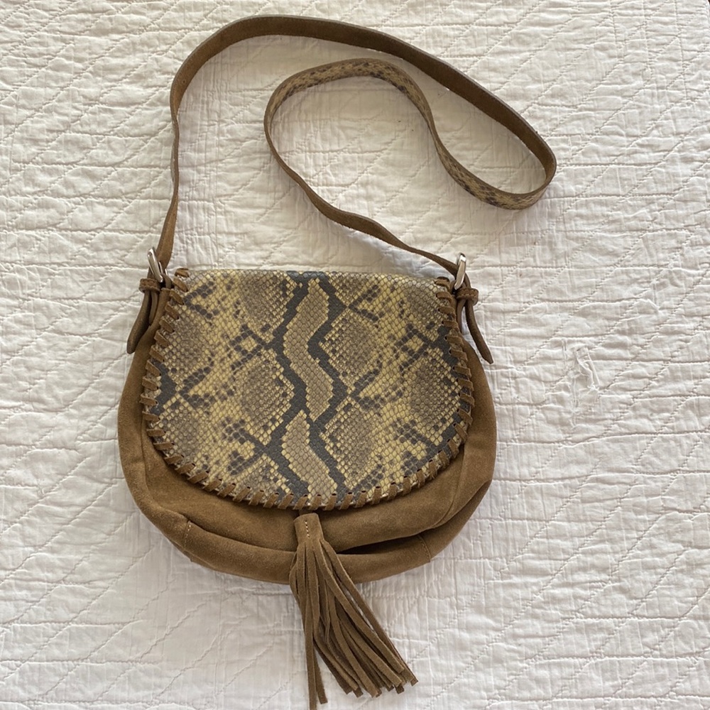 Doncaster Italy Snakeskin Leather Suede Crossbody Saddle Bag
